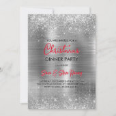 Invitation Chic métal brossé faux parties scintillant argent  (Devant)
