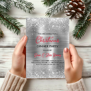 Invitation Chic métal brossé faux parties scintillant argent