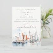Invitation Chic Miami Floride Skyline Fiançailles d'aquarelle (Debout devant)