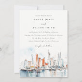 Invitation Chic Miami Floride Skyline Mariage d'aquarelle (Devant)