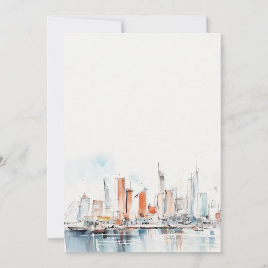 Invitation Chic Miami Floride Skyline Mariage d'aquarelle (Dos)