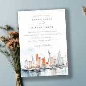 Invitation Chic Miami Floride Skyline Mariage d'aquarelle