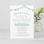 Invitation chic minable de baby shower du bleu | (Debout devant)