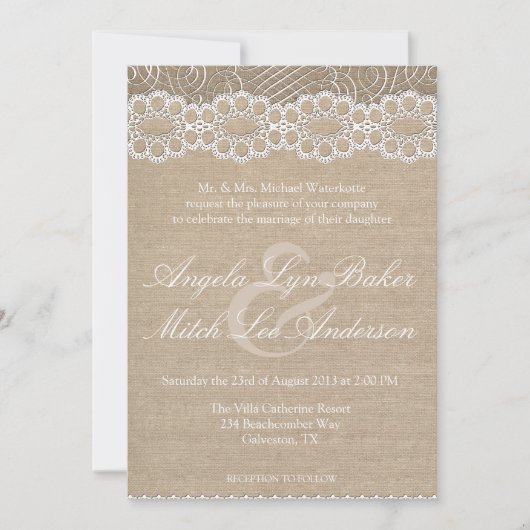 Invitation chic minable de toile de jute et de (Devant)