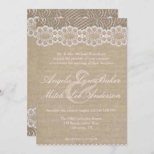 Invitation chic minable de toile de jute et de (Devant / Derrière)