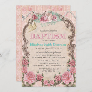 Invitation chic minable vintage de baptême