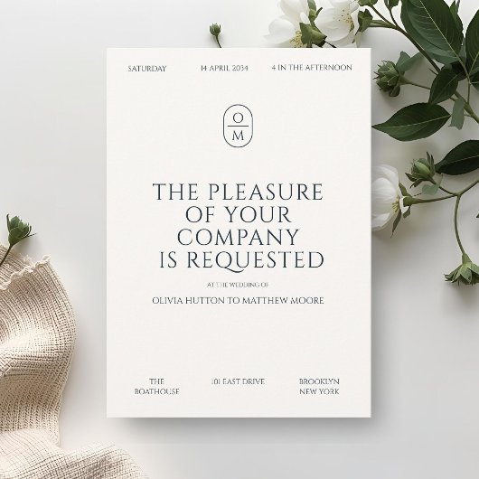 Invitation Chic Minimal Typography Monogram Wedding 