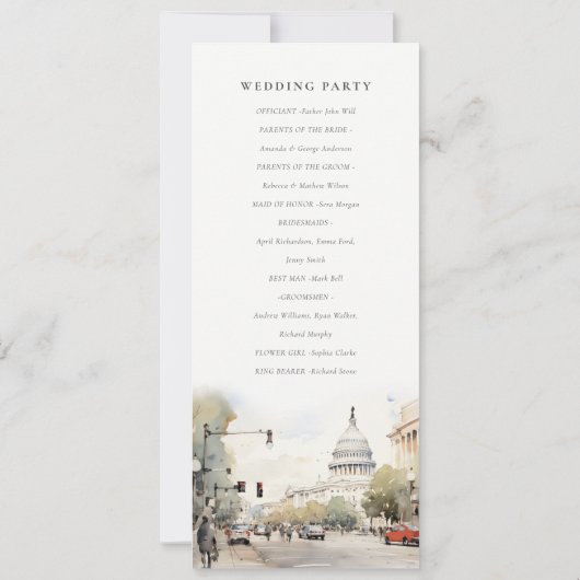 Invitation Chic Minimal Washington DC Watercolor Program (Dos)