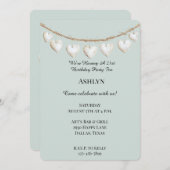 Invitation Chic Mint Green Coeurs blancs Anniversaire (Devant / Derrière)
