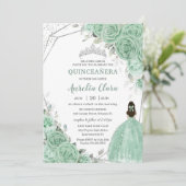 Invitation Chic Mint Green Floral Princesse Silver Quinceañer (Debout devant)