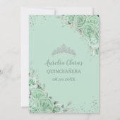 Invitation Chic Mint Green Floral Princesse Silver Quinceañer (Dos)