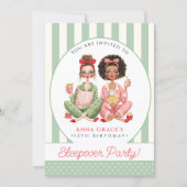 Invitation Chic Mint Stripe Girls Sleepover Birthday (Devant)