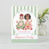 Invitation Chic Mint Stripe Girls Sleepover Birthday (Debout devant)