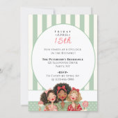 Invitation Chic Mint Stripe Girls Sleepover Birthday (Dos)