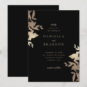 Invitation Chic Modern Botanical Faux Gold Black Mariage (Devant / Derrière)
