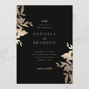 Invitation Chic Modern Botanical Faux Gold Black Mariage