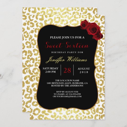 Invitation Chic Modern Gold White Leopard Jaguar Cheetah (Devant / Derrière)