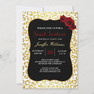 Invitation Chic Modern Gold White Leopard Jaguar Cheetah