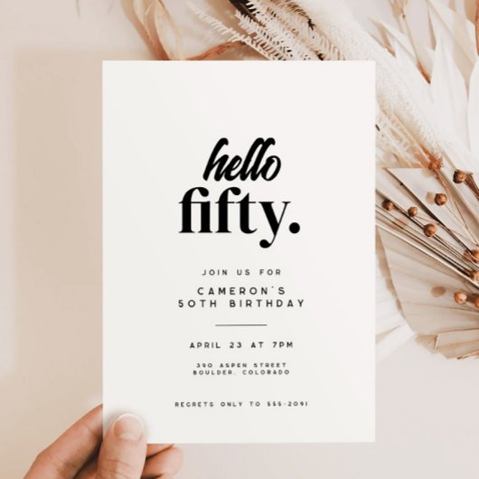 Invitation Chic Modern Hello Cinquante-ème fête d'anniversair