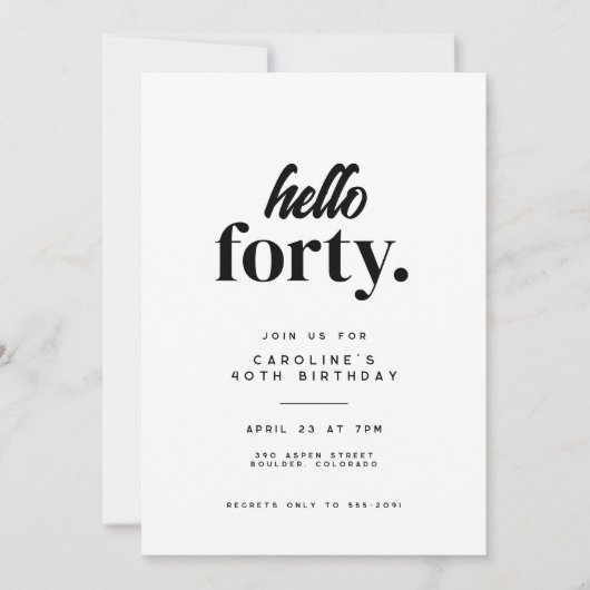 Invitation Chic Modern Hello Quarante fête d'anniversaire 40e (Devant)