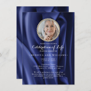 Invitation Chic Modern Navy Silky Photo Celebration of Life