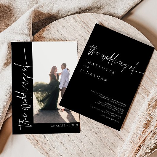 Invitation Chic Modern Photo simple Mariage noir et blanc