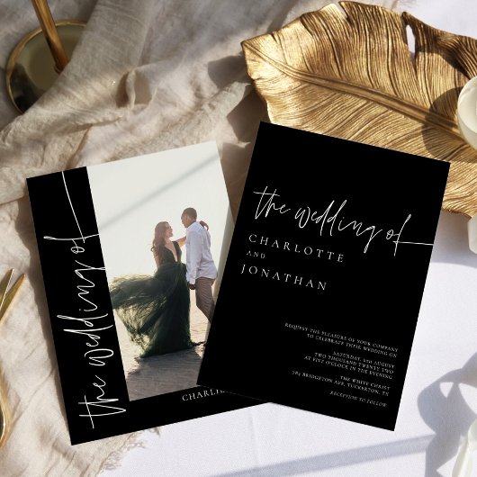 Invitation Chic Modern Photo simple Mariage noir et blanc
