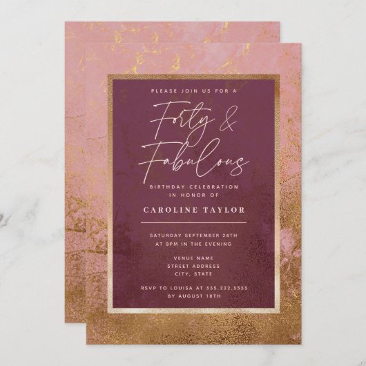 Invitation Chic & Moderne 40e fête d'anniversaire (Devant / Derrière)