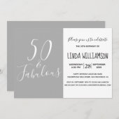 Invitation Chic Moderne 50 Fabuleux gris 50e anniversaire (Devant / Derrière)