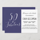 Invitation Chic Moderne 50 Fabuleux Marine bleu 50e anniversa (Devant / Derrière)