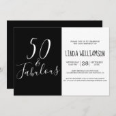 Invitation Chic Moderne 50 Fabuleux noir blanc 50e anniversai (Devant / Derrière)
