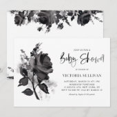 Invitation Chic moderne Aquarelle Rose noir Baby shower (Devant / Derrière)