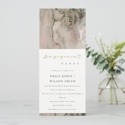 INVITATION CHIC MODERNE BLUSH DUSKY ROSE OR AGATE FIANÇAILLES (Debout devant)