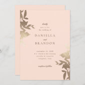 Invitation Chic Moderne Botanique Faux Or Blush Rose (Devant / Derrière)