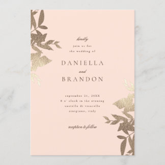 Invitation Chic Moderne Botanique Faux Or Blush Rose