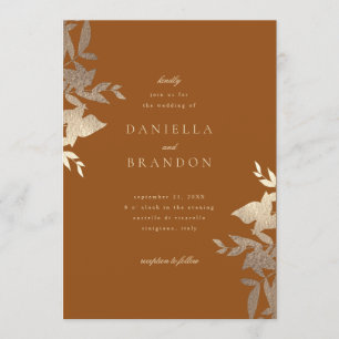 Invitation Chic moderne Botanique Faux Or rouille Brown Maria