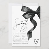 Invitation Chic moderne Coquette Black Bow Sweet 16 Anniversa (Devant)