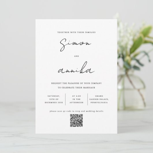 Invitation Chic moderne écriture manuscrite Police QR Code Ma (Debout devant)