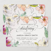 Invitation Chic Moderne Elégant Aquarelle Floral Christening (Devant / Derrière)