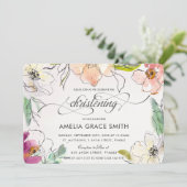 Invitation Chic Moderne Elégant Aquarelle Floral Christening (Debout devant)