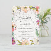 Invitation Chic Moderne Elégant Aquarelle Floral Mariage (Debout devant)