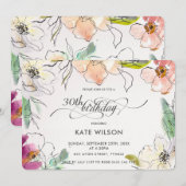 Invitation Chic Moderne Elégante Aquarelle Florale Anniversai (Devant / Derrière)