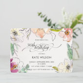 Invitation Chic Moderne Elégante Aquarelle Florale Anniversai (Debout devant)