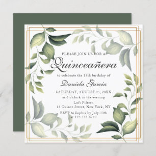 Invitation Chic Moderne Floral Verdure Botanique Quiceanera