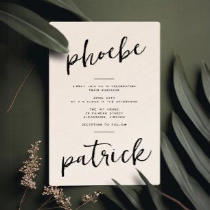 Invitation Chic Moderne Gras Nom Noir Blanc Mariage