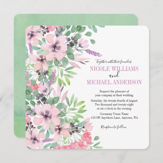 Invitation Chic moderne Lilac aquarelle pivoine MARIAGE de fe (Devant / Derrière)