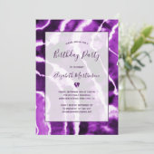 Invitation Chic Moderne Marbre Violet Tie Dye Fête d'Annivers (Debout devant)