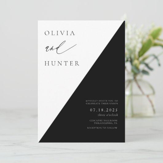 Invitation Chic moderne Mariage noir & blanc (Debout devant)