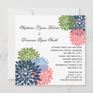 Invitation Chic Moderne Marine Pink Green Flower Petals