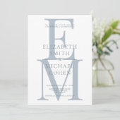 Invitation Chic moderne Monogramme initial Dusty Mariage bleu (Debout devant)
